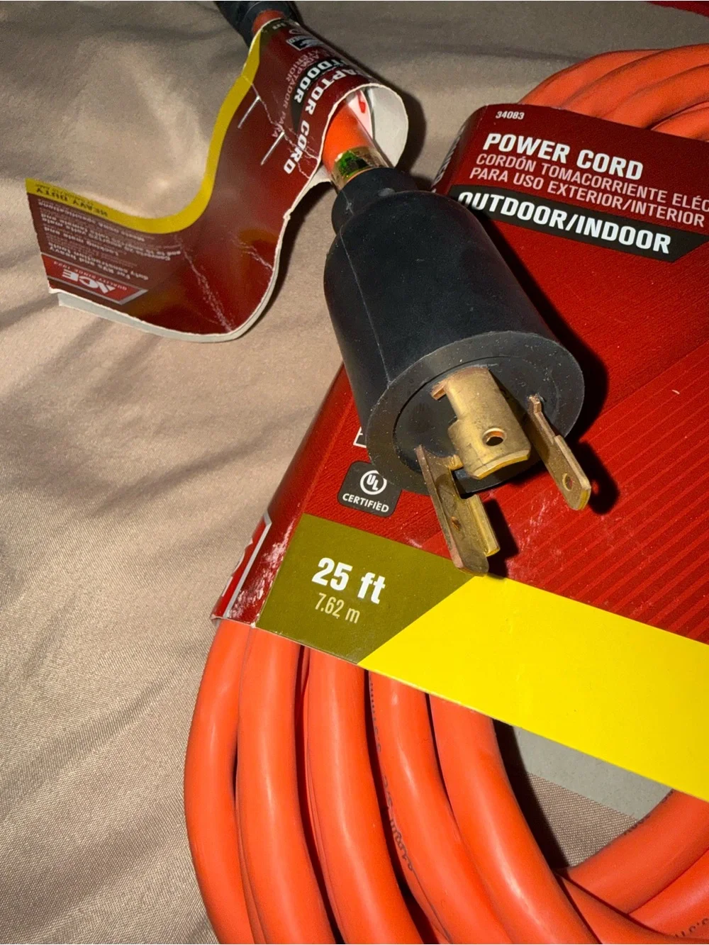 25 ft and RV Adapter Orange Outdoor/Indoor Power Cord